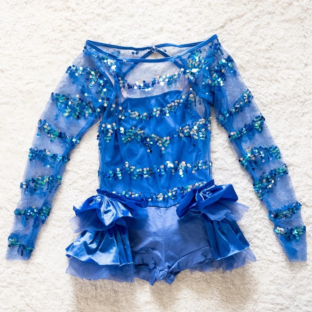 Weissman Blue Sequin Dance Costume Kids Size MC Sparkly Outfit